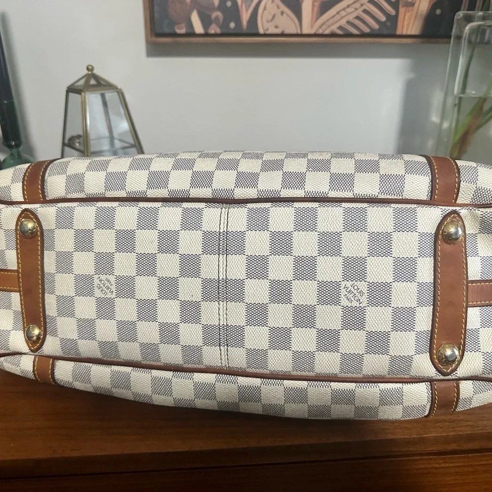 Louis Vuitton Damier Azur Canvas Shoulder Bag with Natural Vachetta Trim